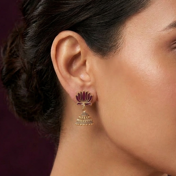 Purple Lotus Antique Jhumka