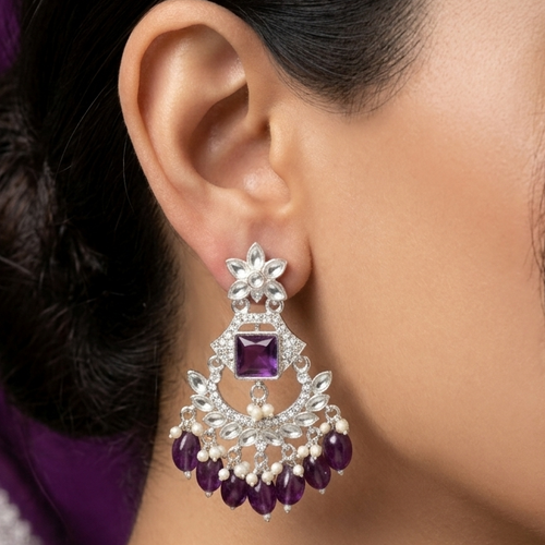 Amethyst Bloom Pearl Chandbali