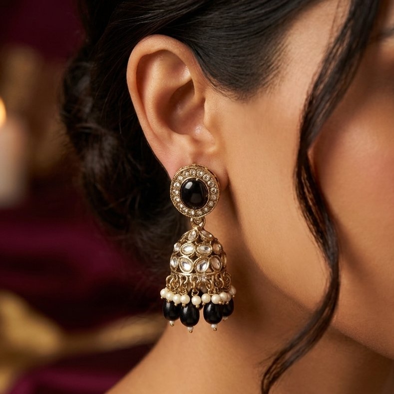 Kundan Drop Black Stone Jhumka