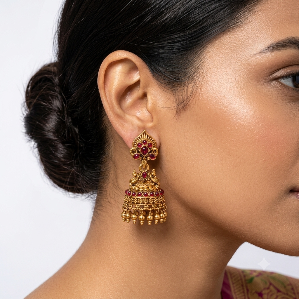 Antique Temple Ruby Jhumka Earrings