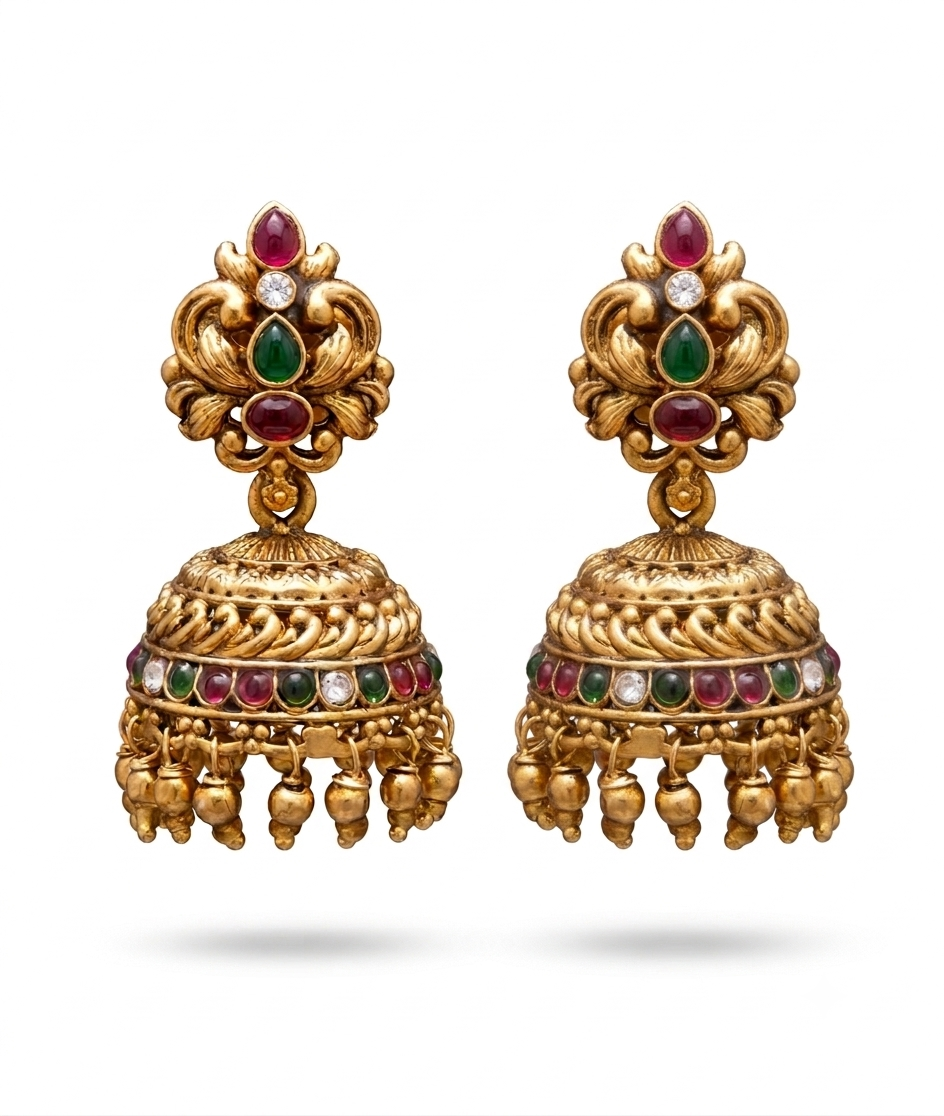 Antique Multicolor Stone Temple Jhumka