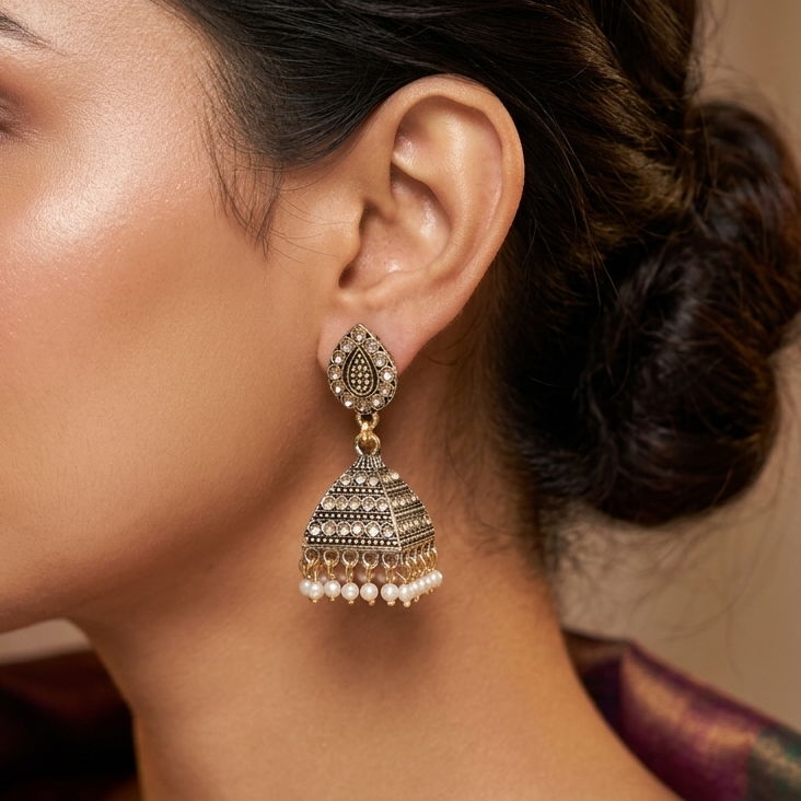Antique Gold Stone Studded Jhumka