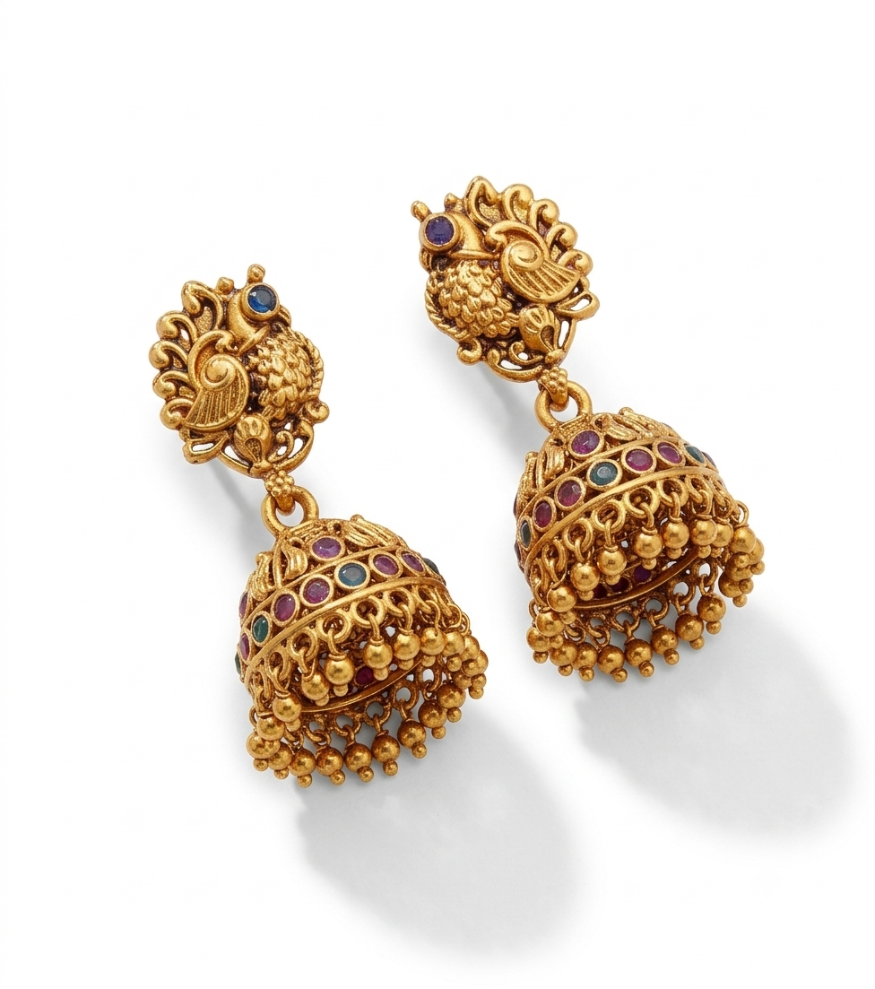 Antique Peacock Motif Jhumka