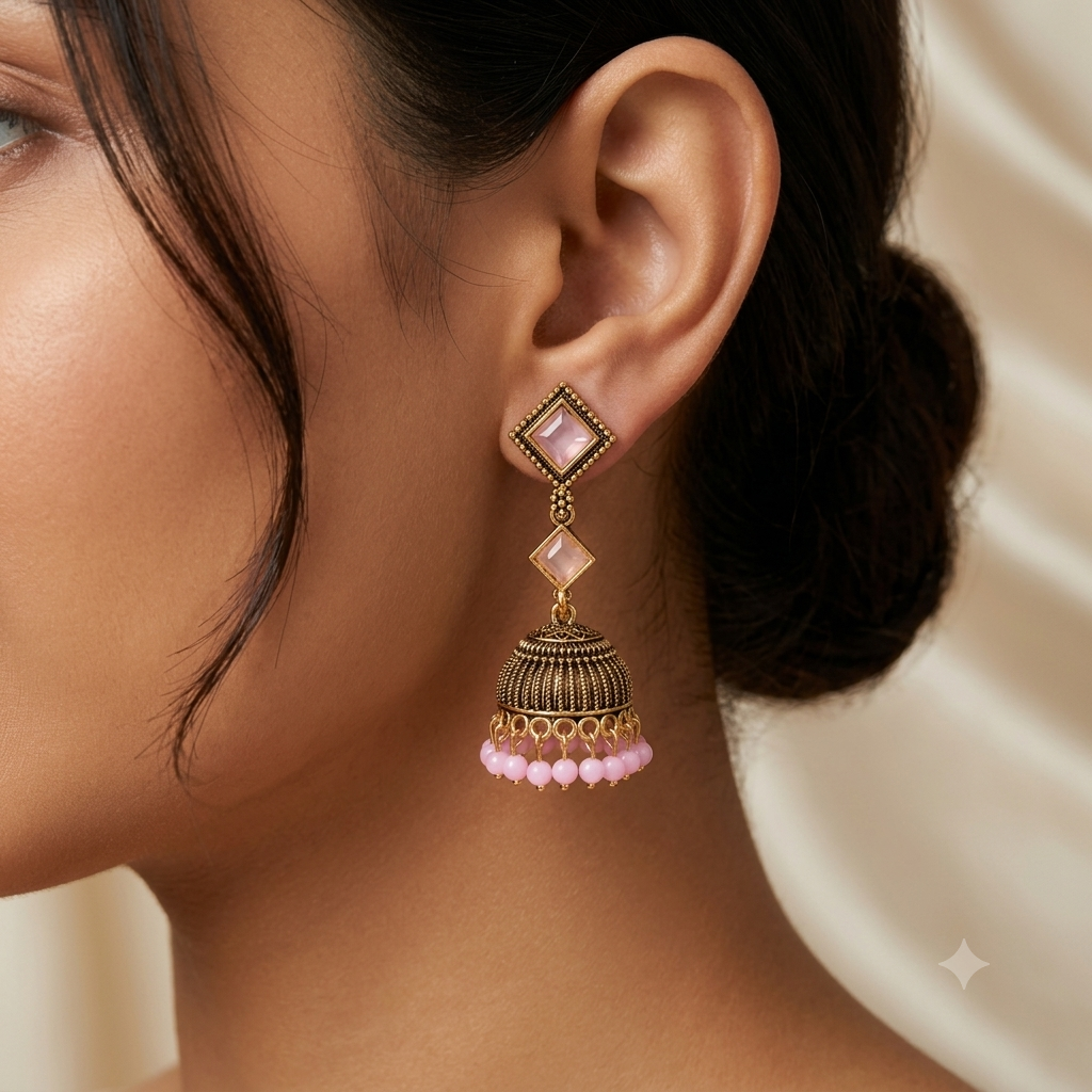 Antique Pink Stone Jhumka