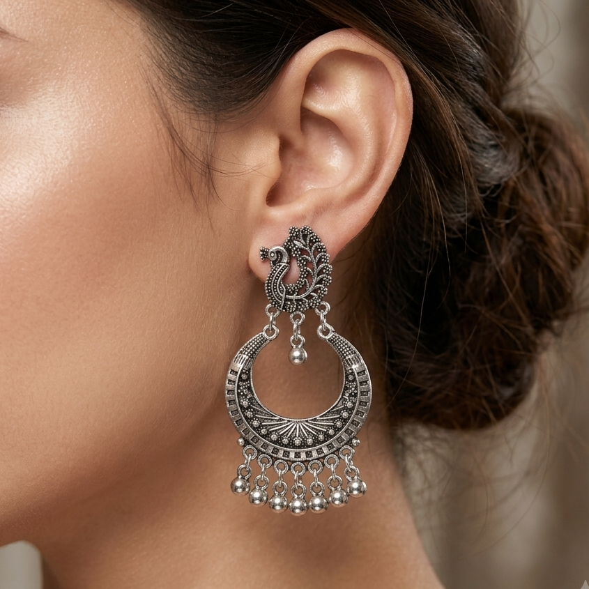 Elegant Peacock Chandbali Earrings