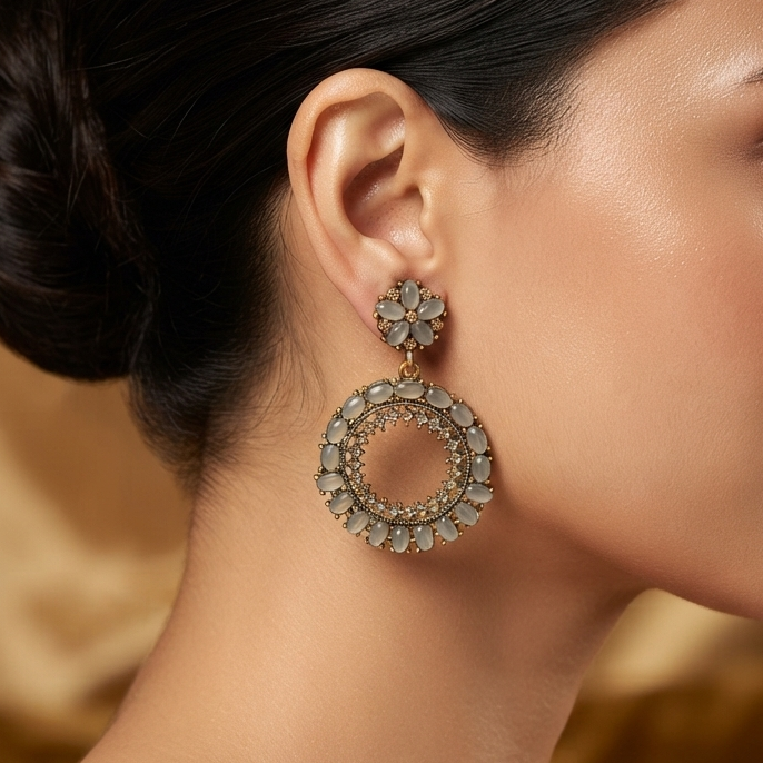Elegant White Stone Floral Drop Earrings