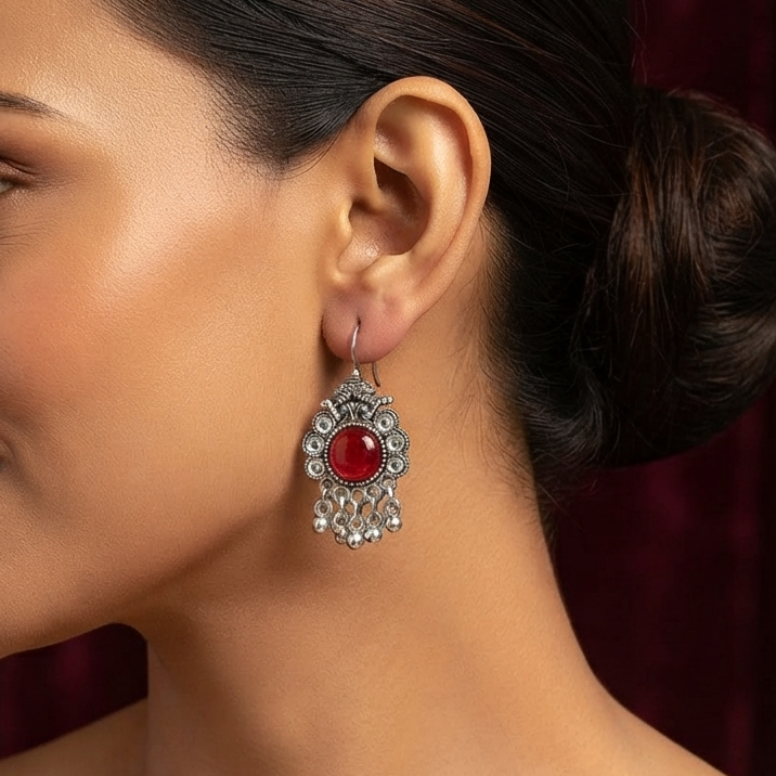 Red Stone Hoop Earrings