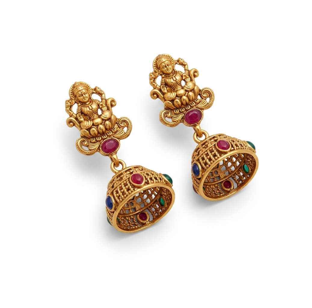 Antique Goddess Motif Stone Jhumka