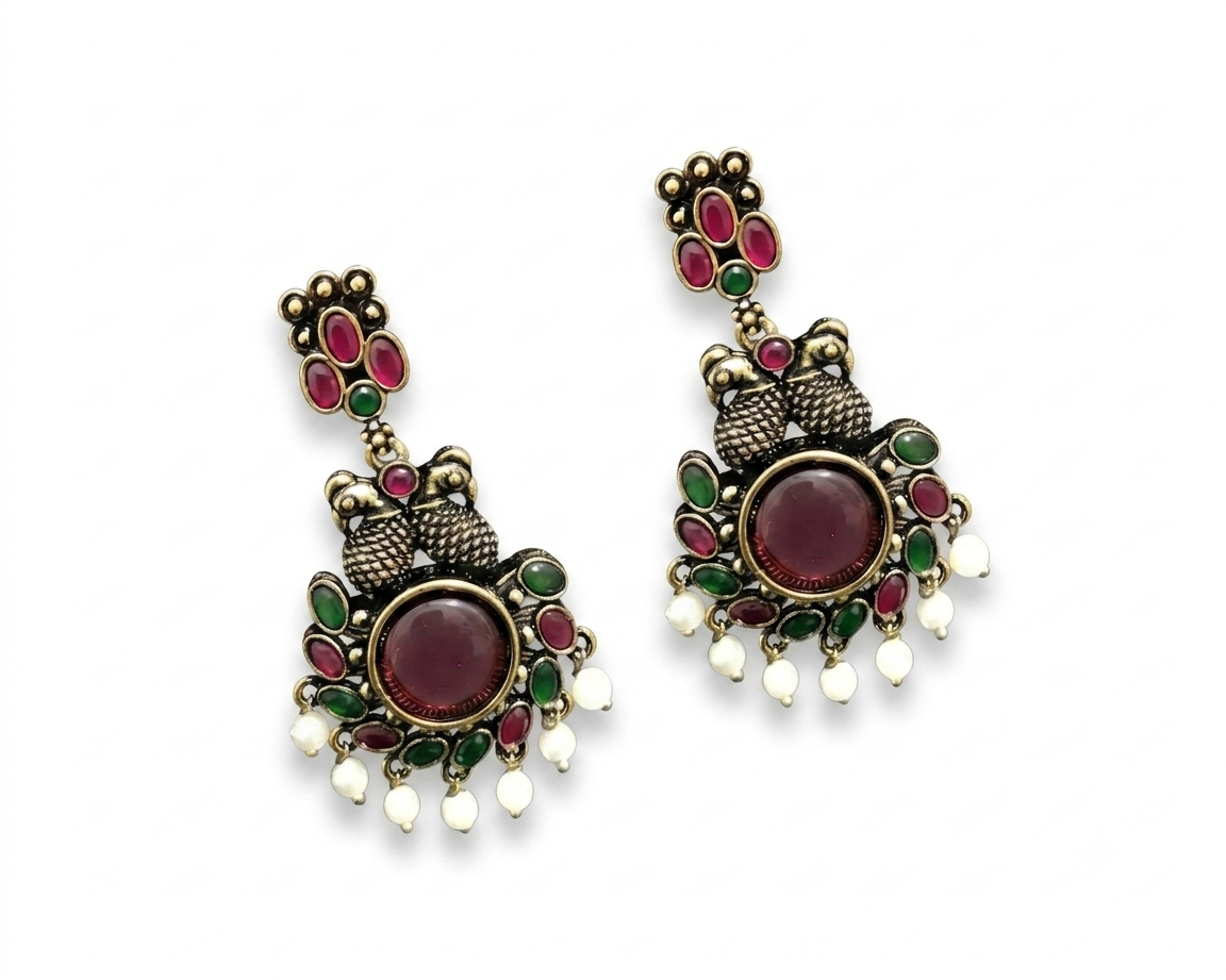 Antique Peacock Motif Stone Dangler