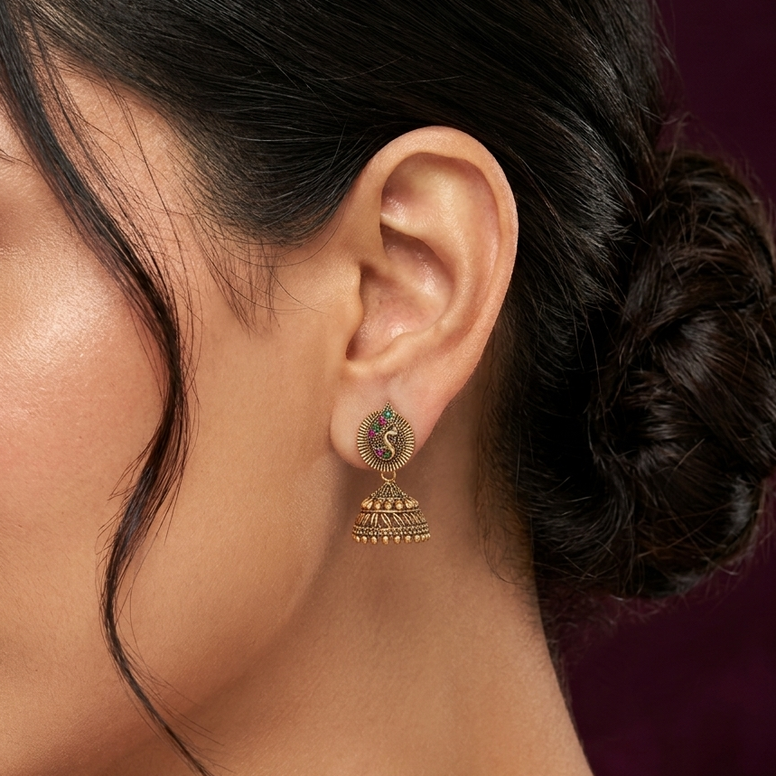 Antique Gold Peacock Jhumka