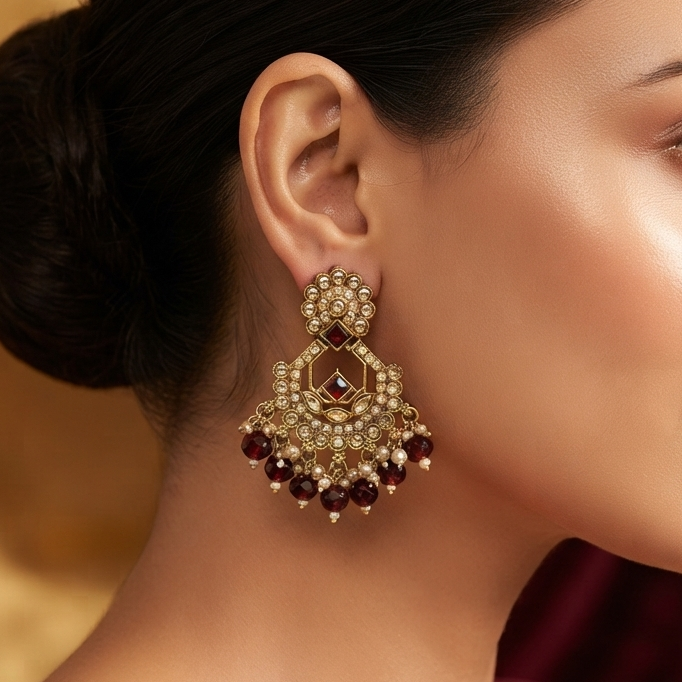 Ruby Red Kundan Chandbali