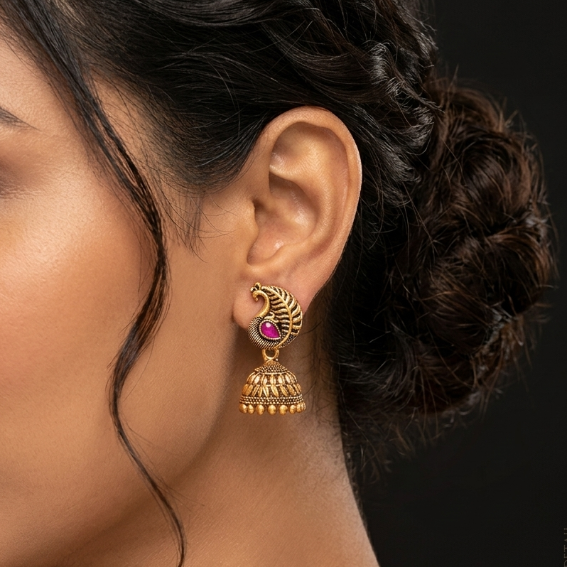 Elegant Peacock Motif Jhumka