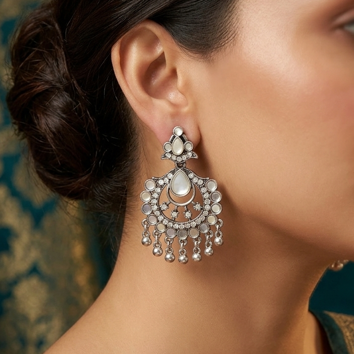Mirror Accent Oxidised Dangler Earrings