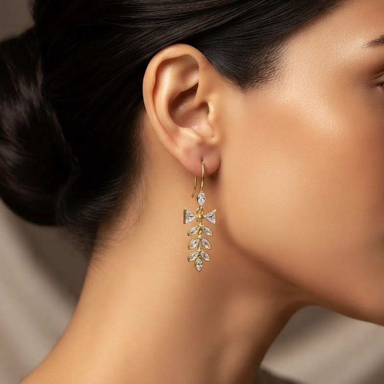 Crystal Leaf Drop Earrings