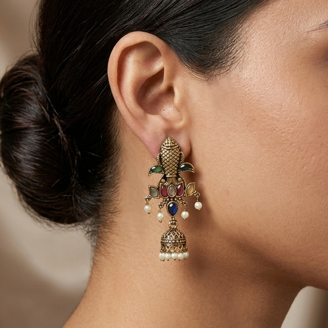 Peacock Motif Multicolor Jhumka