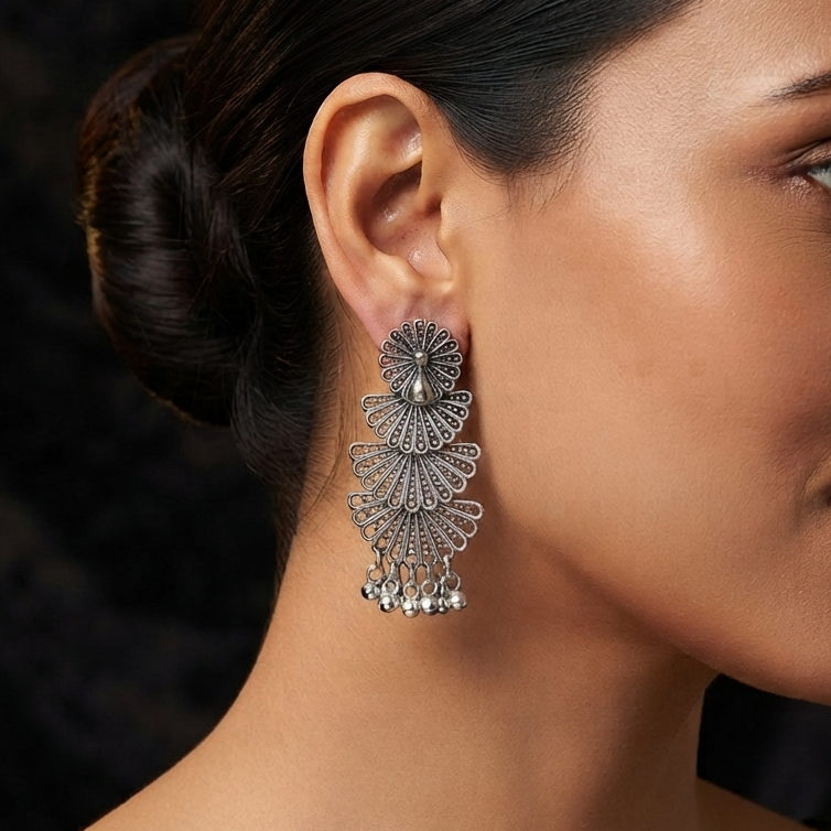Oxidized Silver Layer Drop Earring