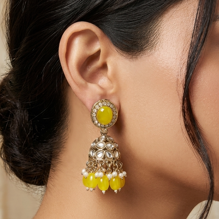 Sunshine Kundan Pearl Drop Jhumka