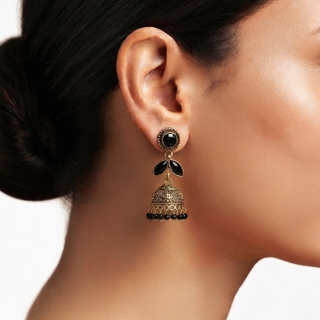 Black Stone Antique Gold Jhumka