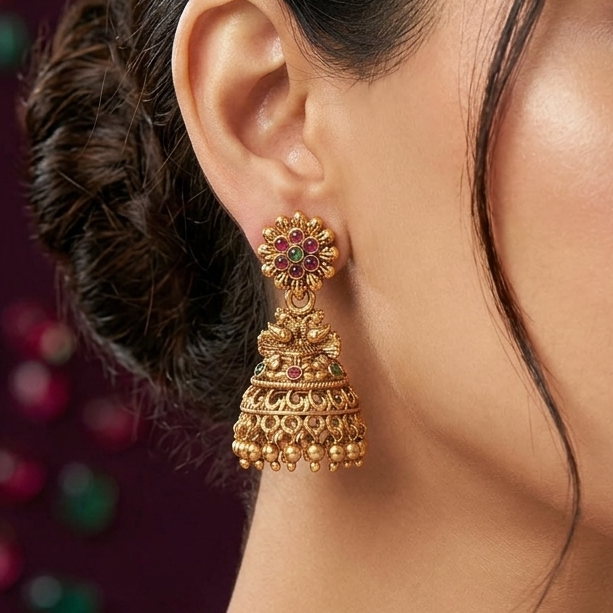 Antique Multicolor Floral Jhumka