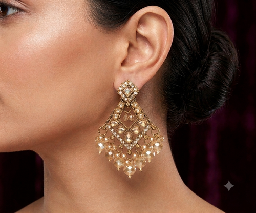 Antique Gold Crystal Chandbali
