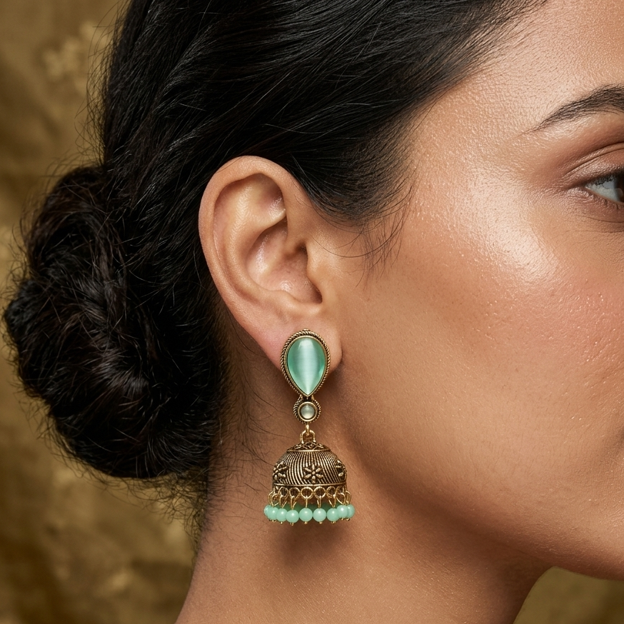 Mint Green Stone Jhumka