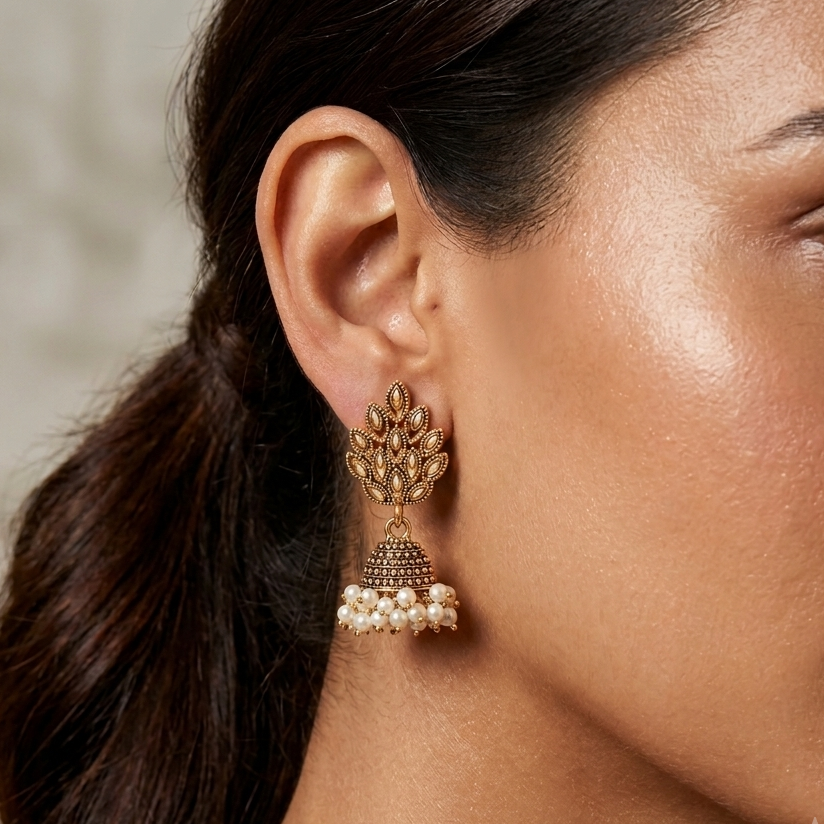 Antique Leaf Motif Jhumka