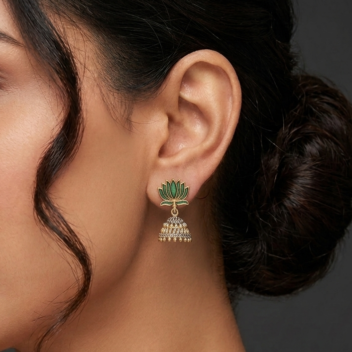 Green Lotus Gold Jhumka