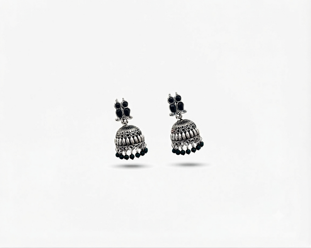 Oxidized Silver Black Bead Jhumka