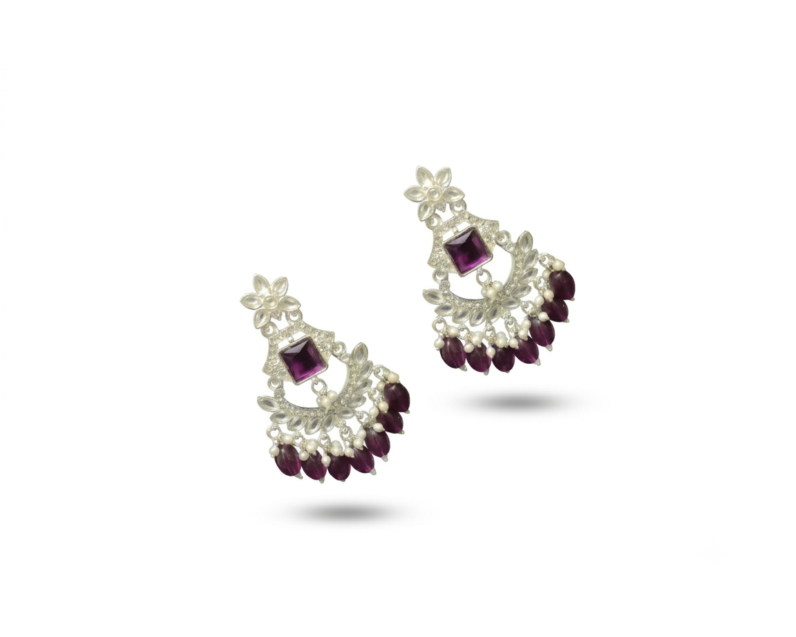 Amethyst Bloom Pearl Chandbali