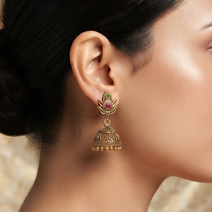 Antique Floral Gold Jhumka