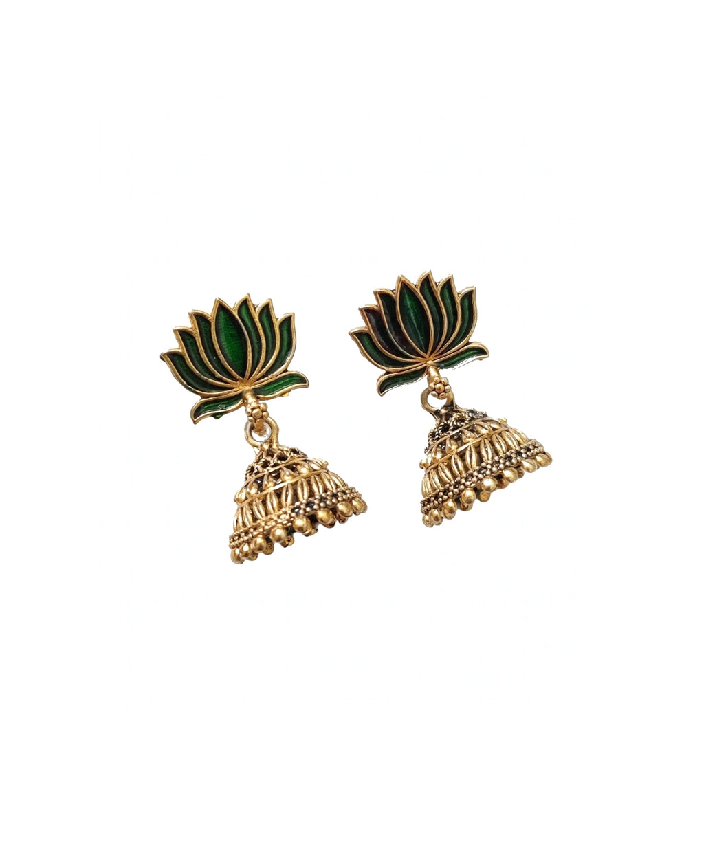 Green Lotus Gold Jhumka