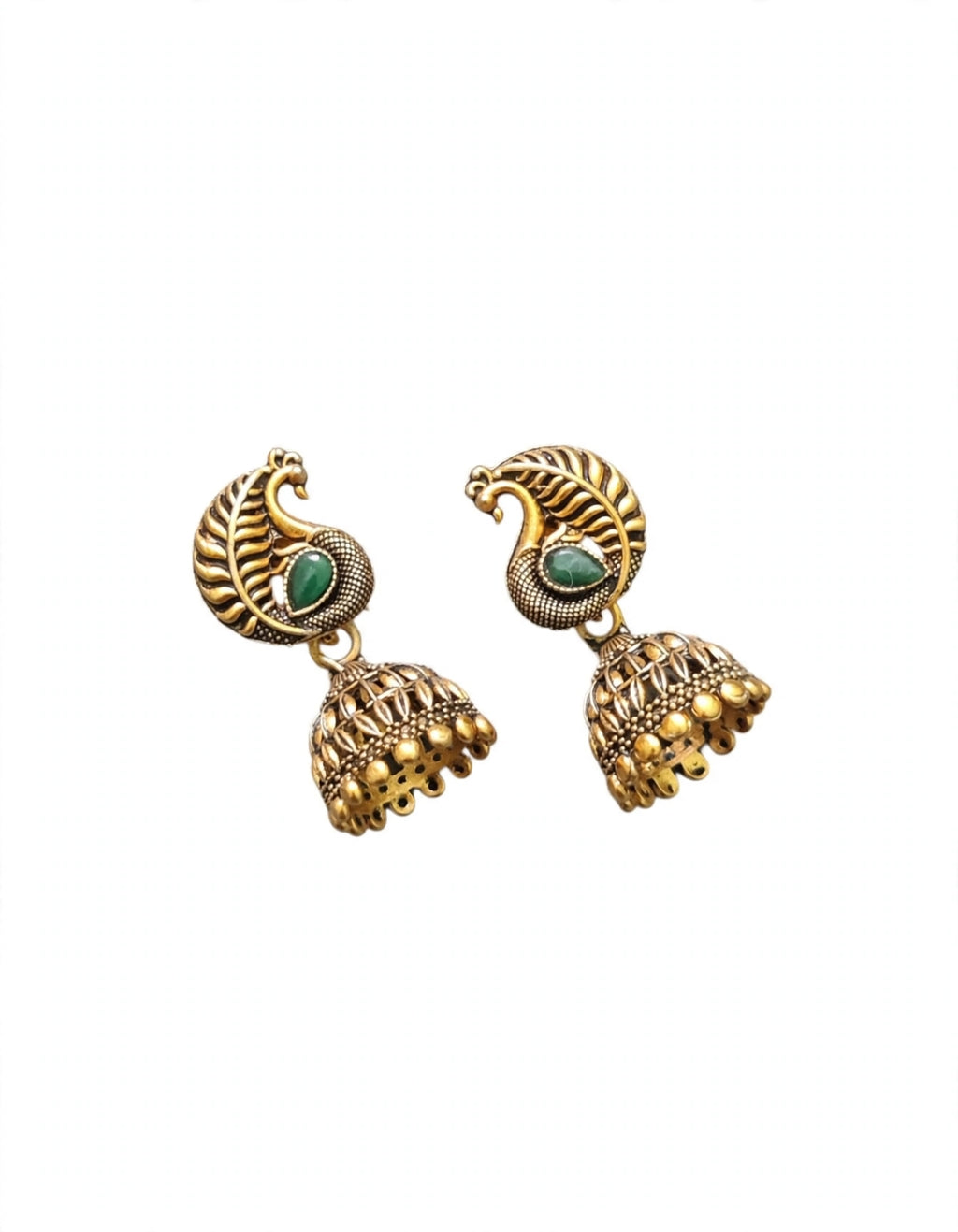 Green Peacock Motif Jhumka