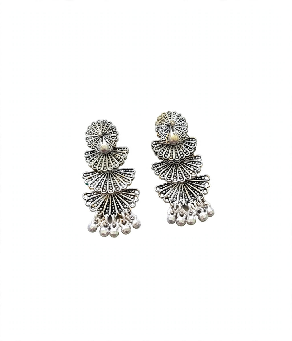 Oxidized Silver Layer Drop Earring