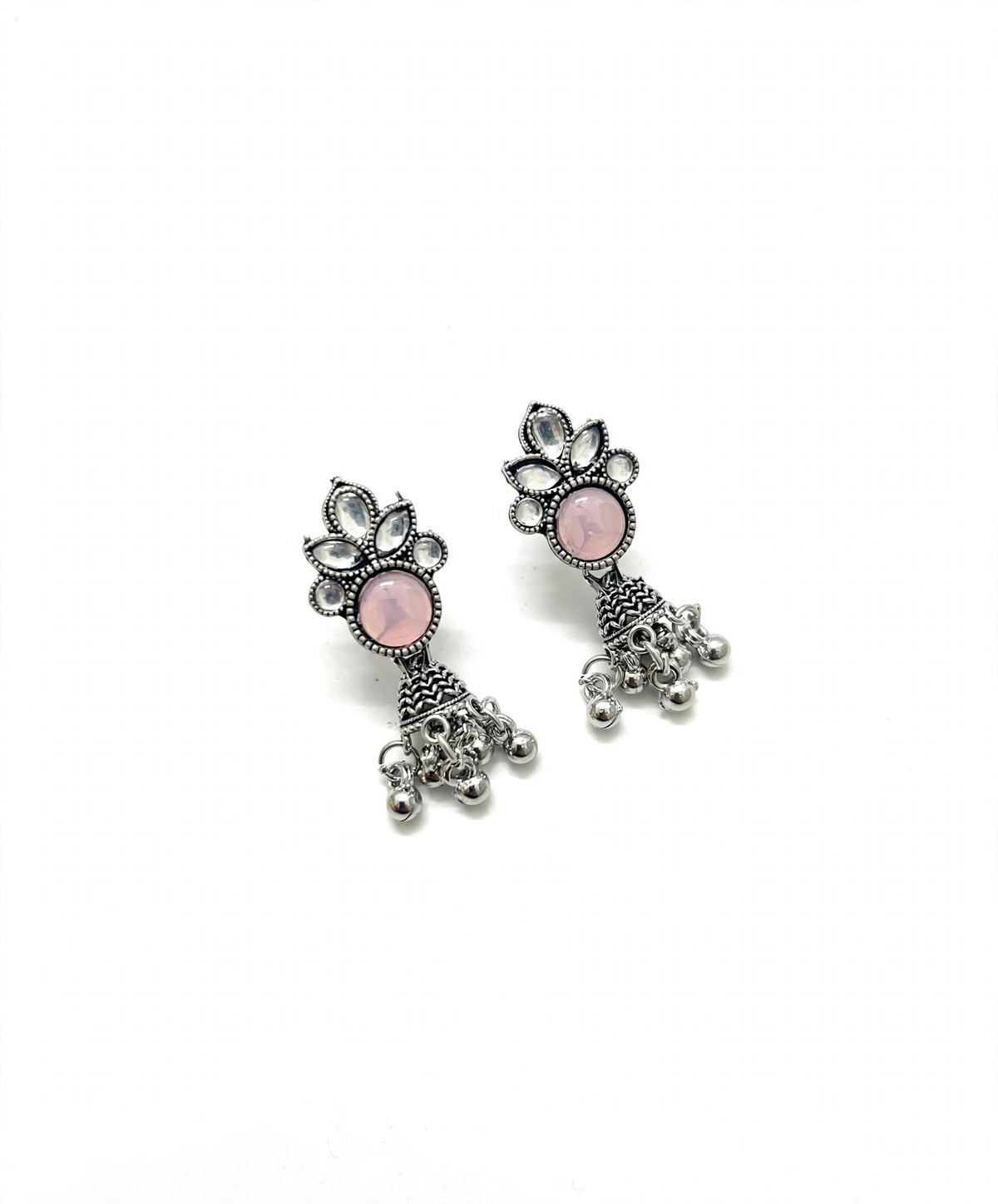 Rose Quartz Oxidized Drop Earrings