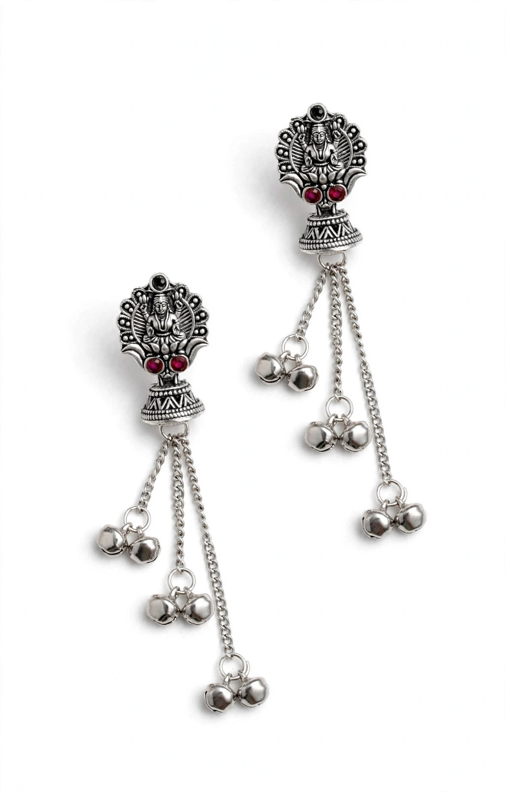 Oxidised Silver Lakshmi Chain Drop Earring