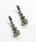 Oxidised Silver Triple Jhumka Earrings