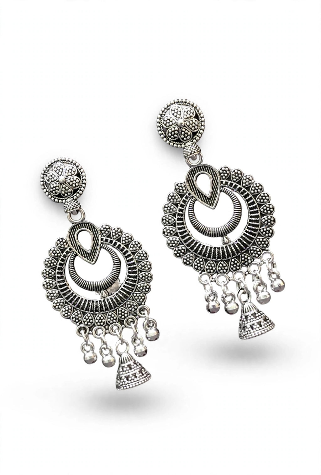 Oxidised Silver Floral Drop Earrings
