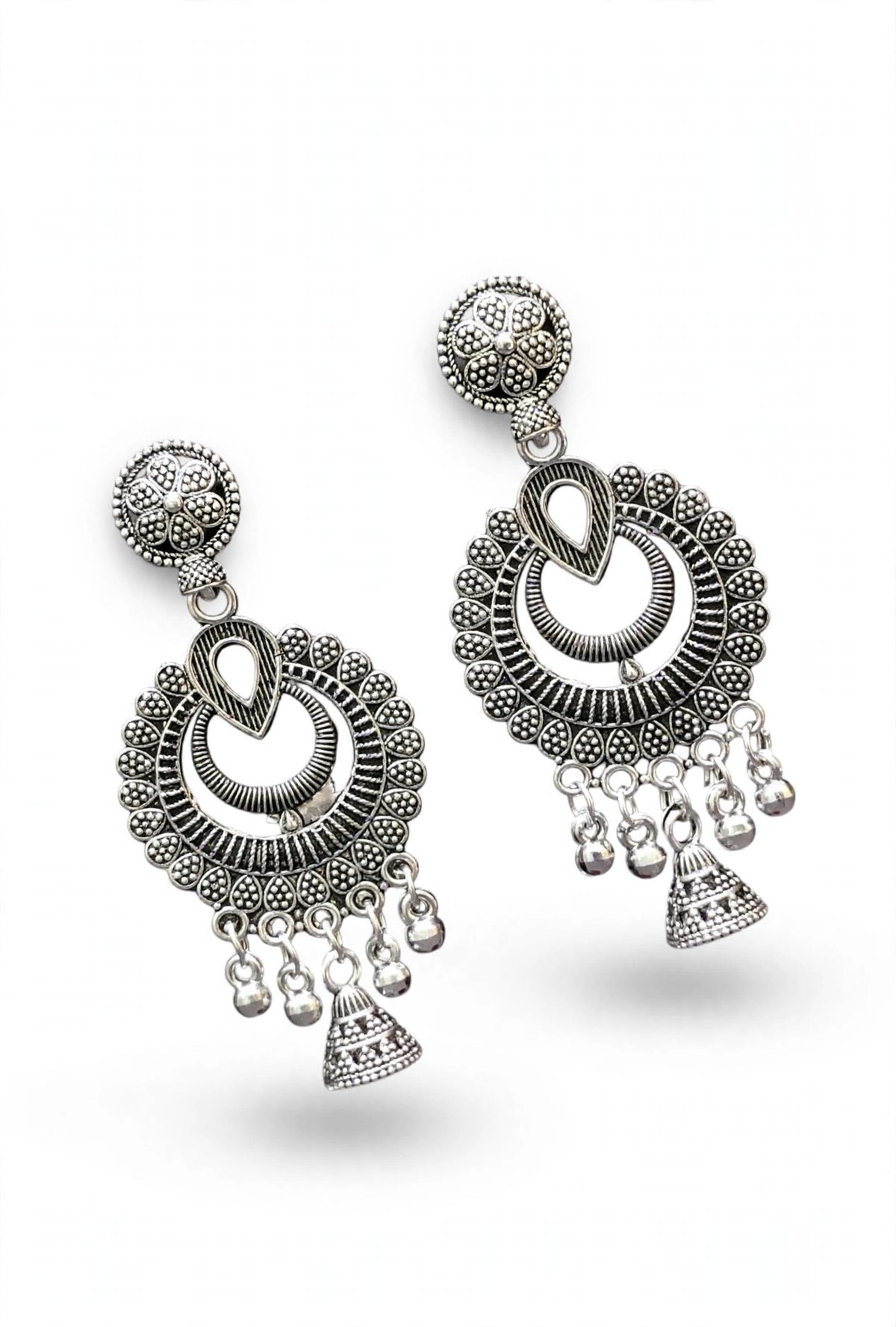 Oxidised Silver Floral Drop Earrings