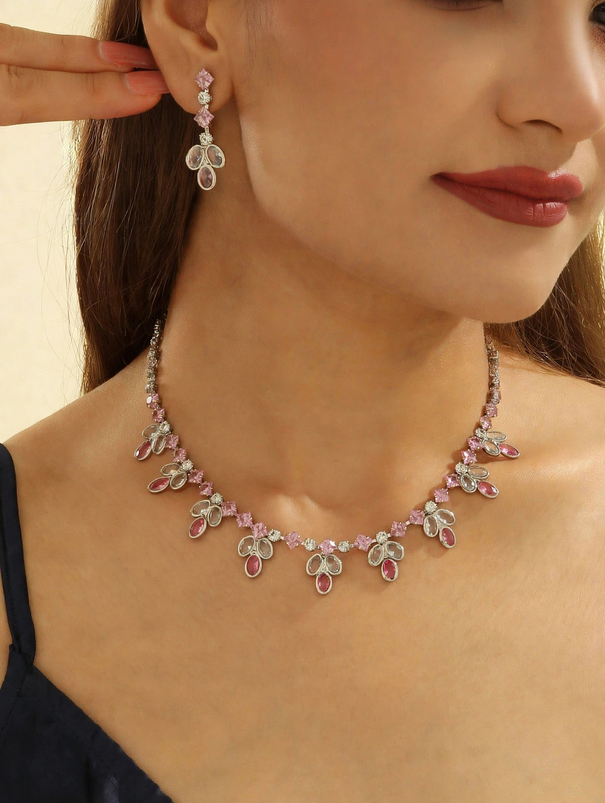 Silver Floral Necklace Set