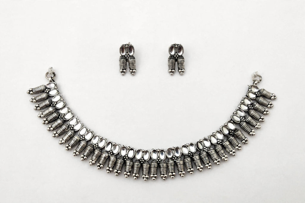 Oxidised Silver-Tone Statement Necklace Set