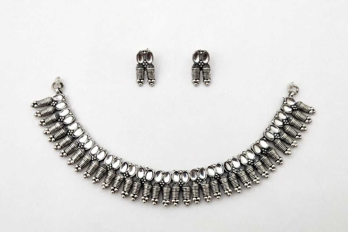 Oxidised Silver-Tone Statement Necklace Set