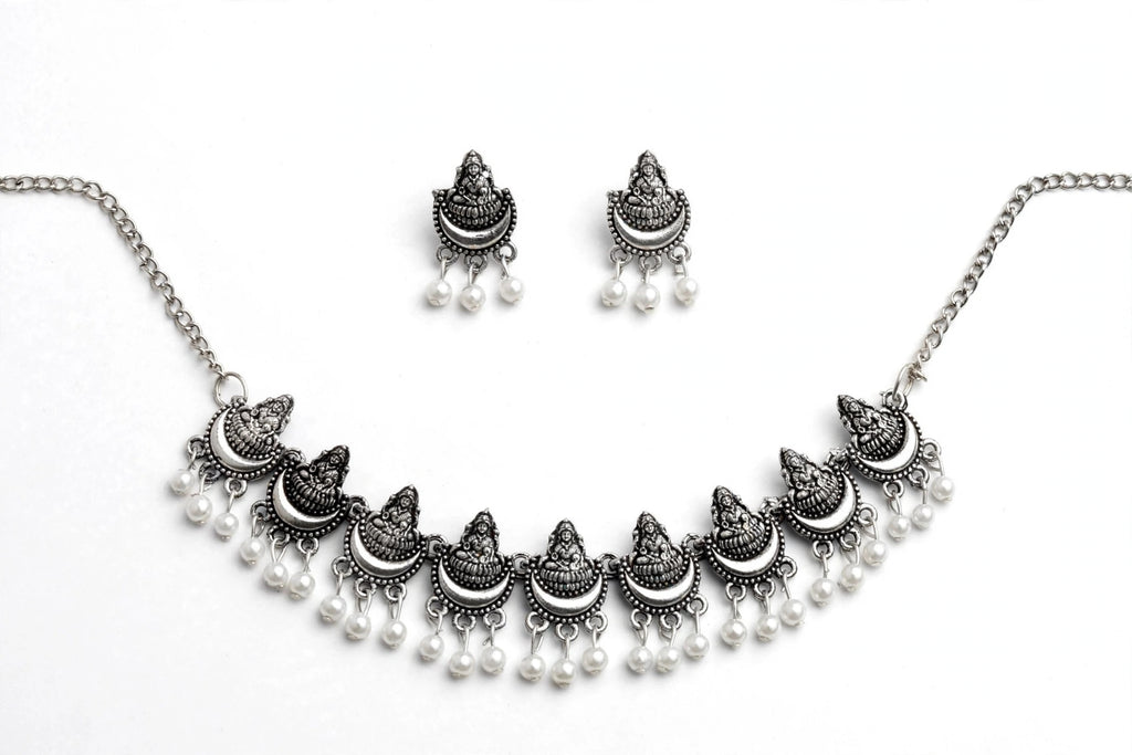 Oxidised Silver Lakshmi Necklace Set