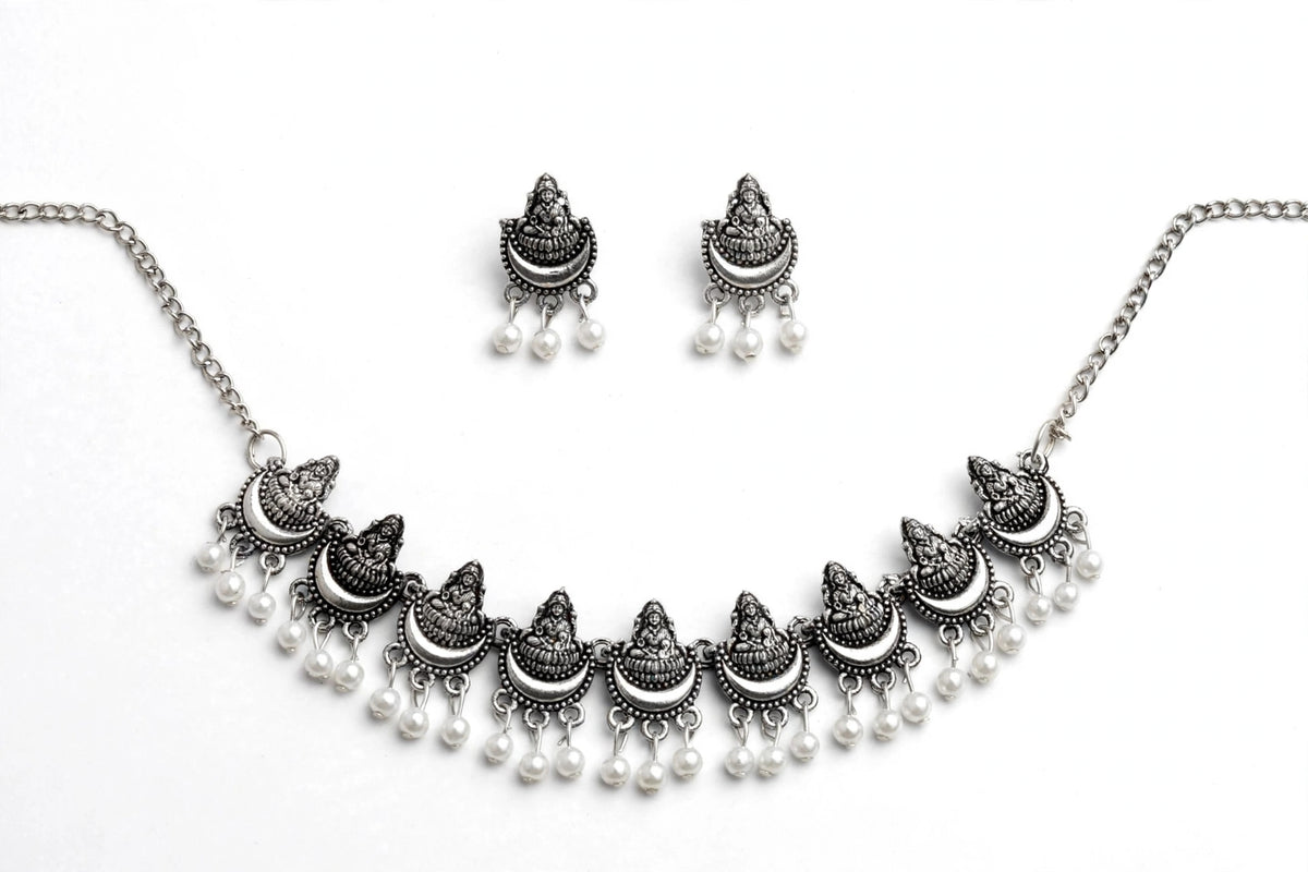 Oxidised Silver Lakshmi Necklace Set
