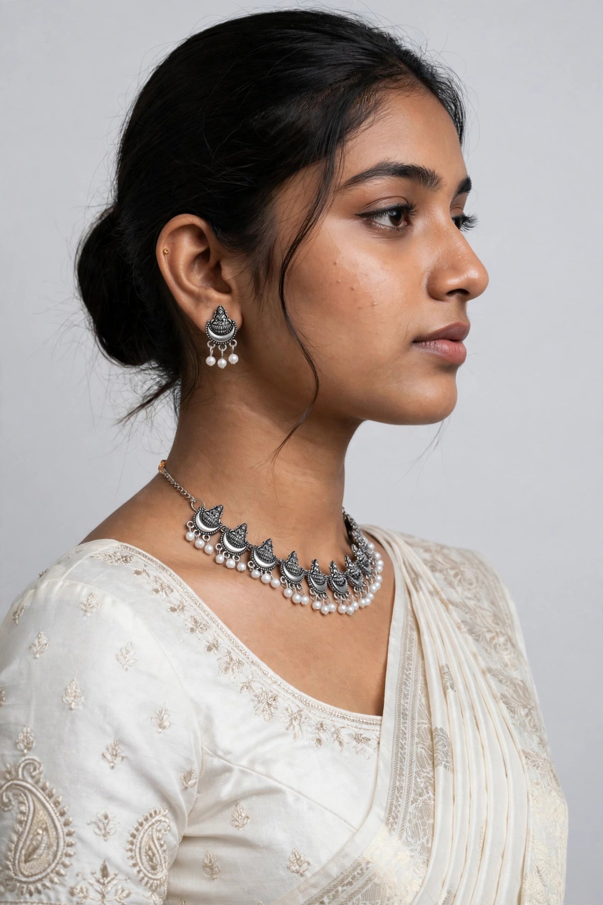 Oxidised Silver Lakshmi Necklace Set