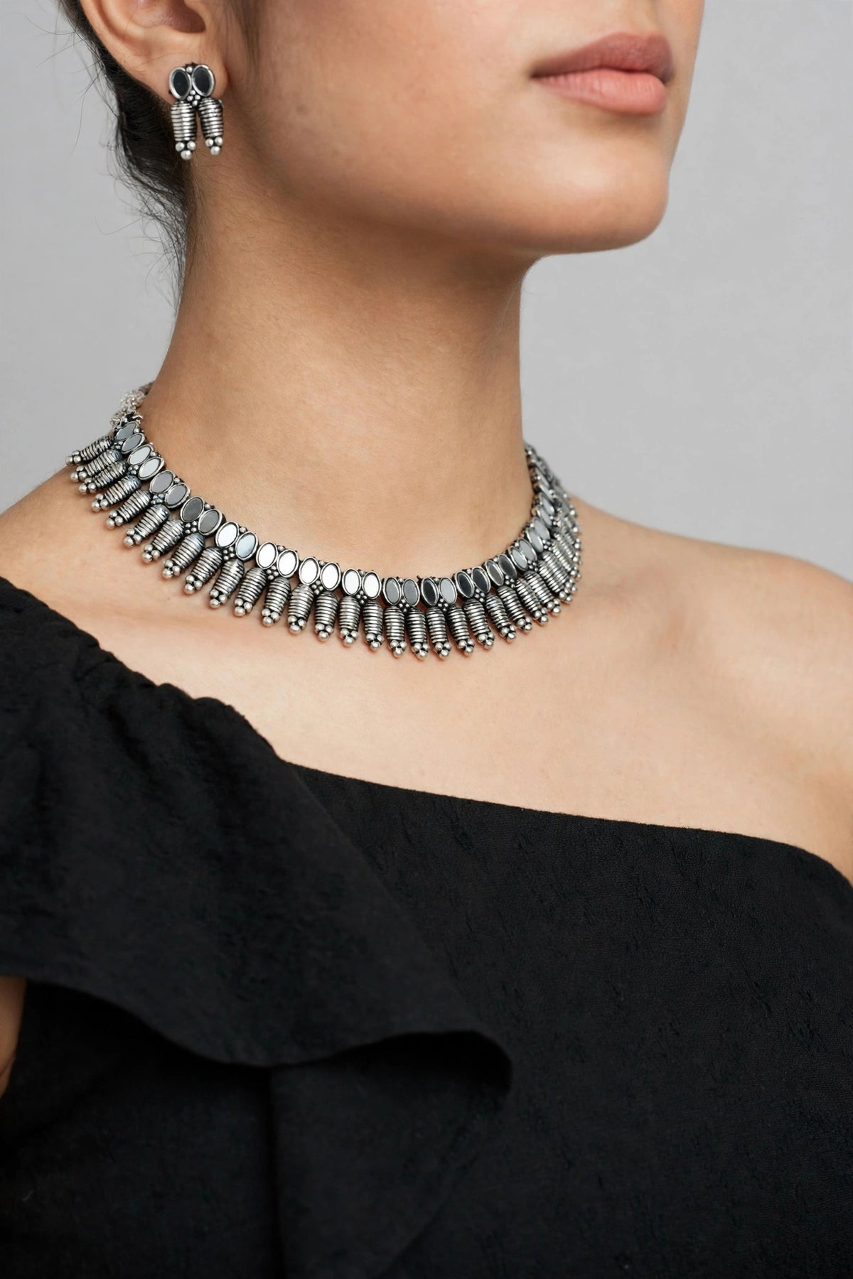 Oxidised Silver-Tone Statement Necklace Set