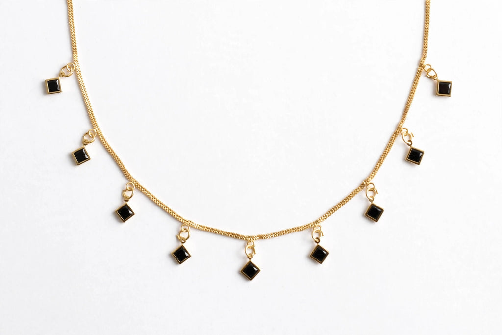 Gold Minimalist Black Square Charm Necklace