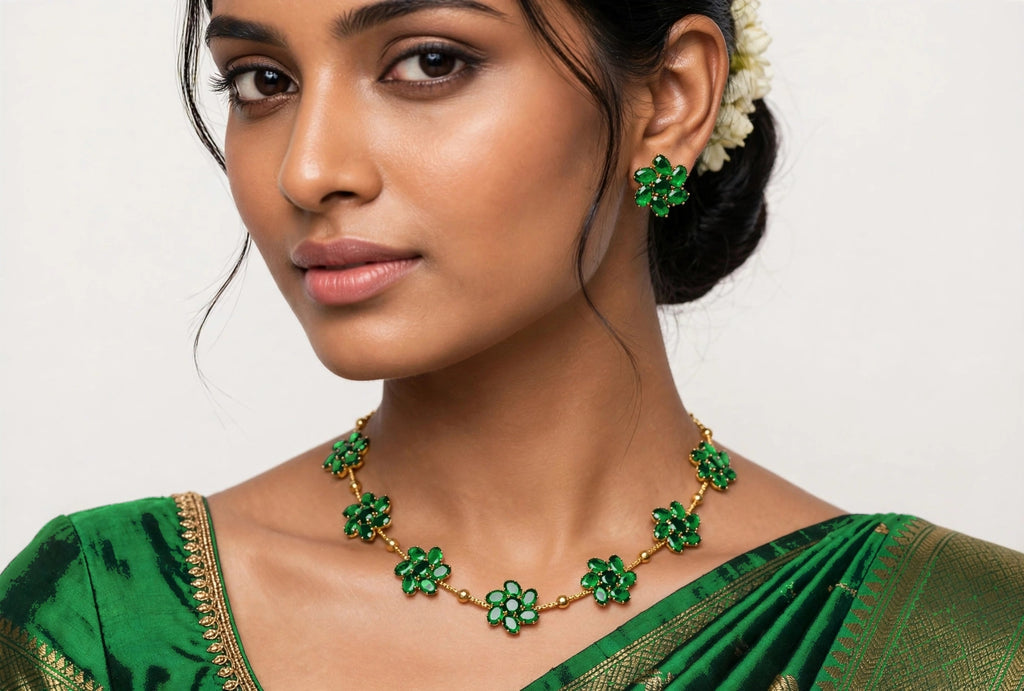 Emerald Green Floral Necklace Set