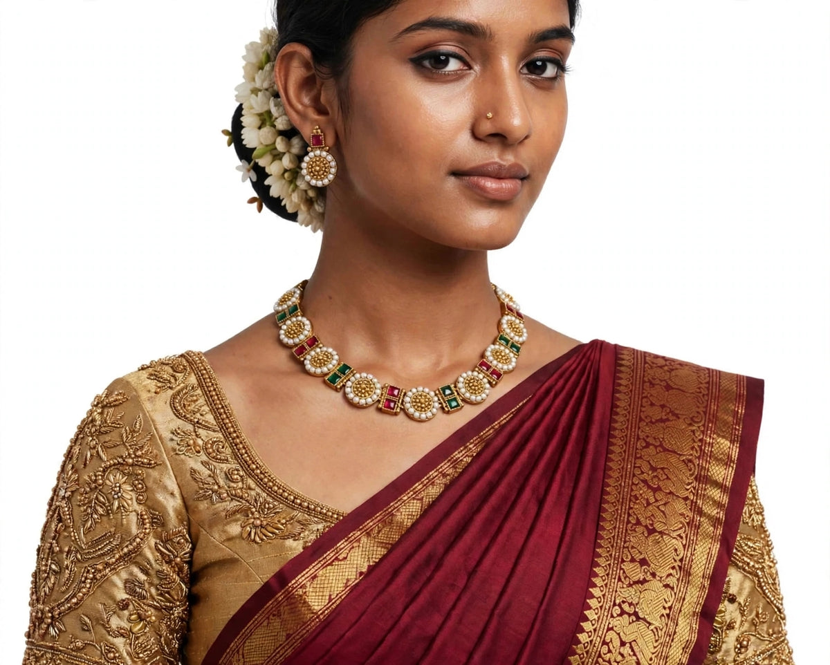 Pearl Beaded Festive Necklace Set