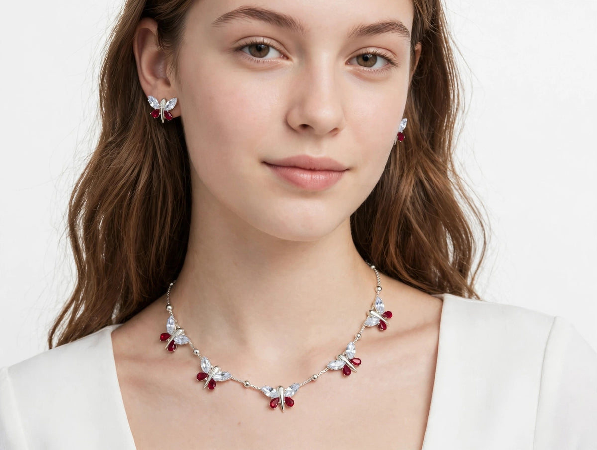 Silver-Tone Butterfly Necklace Set