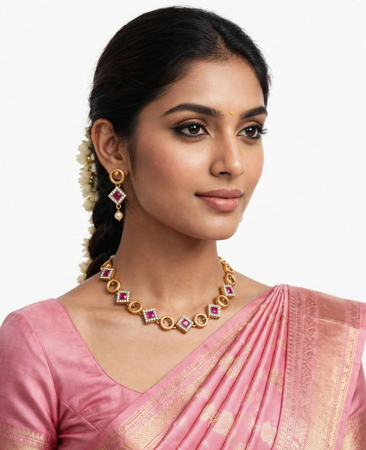 Matte Gold-Tone Geometric Necklace Set